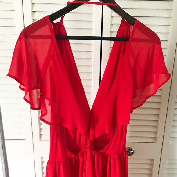 Size 6 - red asymmetrical bottom wrap dress - Picture 2 of 5